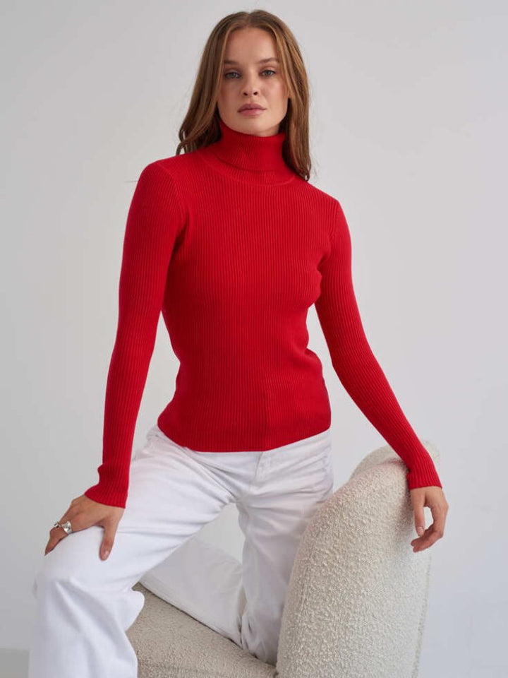 Damen Figurbetonter Rippstrick-Rollkragenpullover Drune