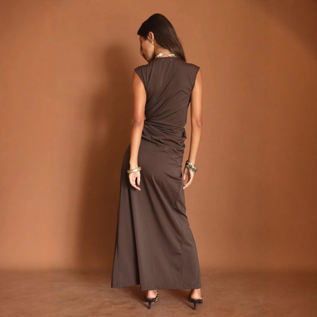 Damen Maxikleid mit tiefem V-Ausschnitt und seitlichem Schlitz Drune