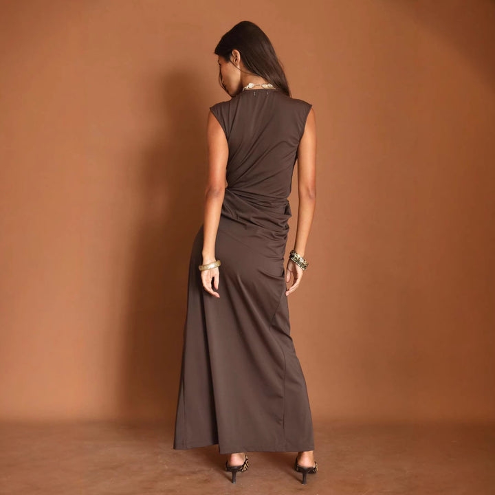 Damen Maxikleid mit tiefem V-Ausschnitt und seitlichem Schlitz Drune