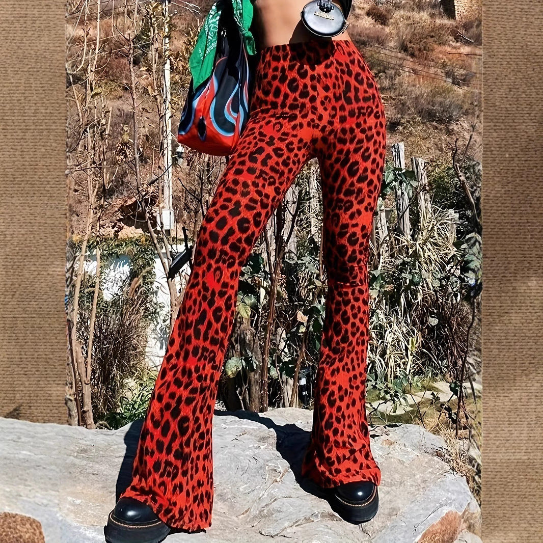 Damen Flared Leopardenmuster-Hosen Drune