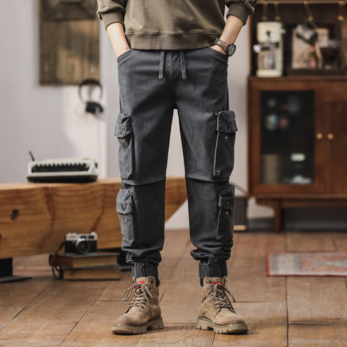 Herren lockere Cargo-Jogginghose mit Multifunktionstaschen, Kordelzug und elastischen Bündchen Drune