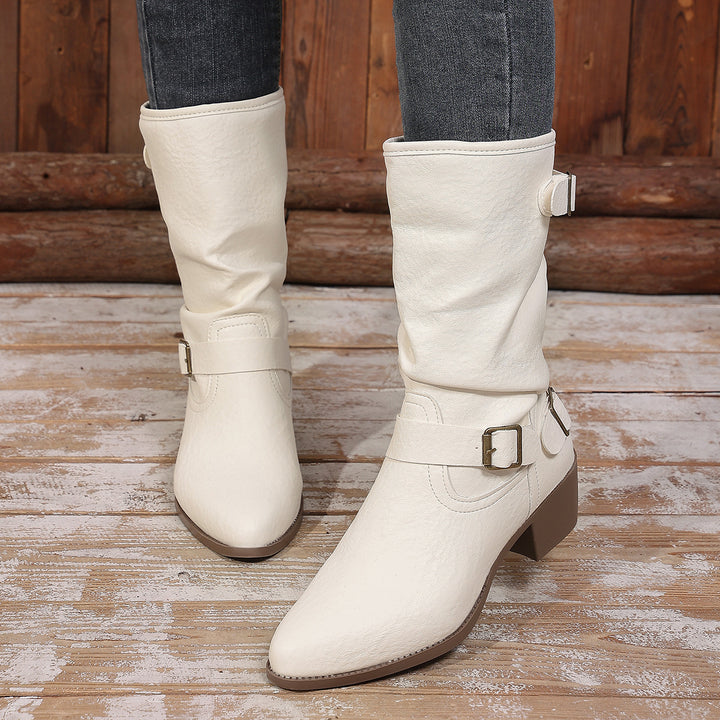 Damen Stiefeletten mit mittelhohem Blockabsatz und lässigem Slouch-Schaft Drune