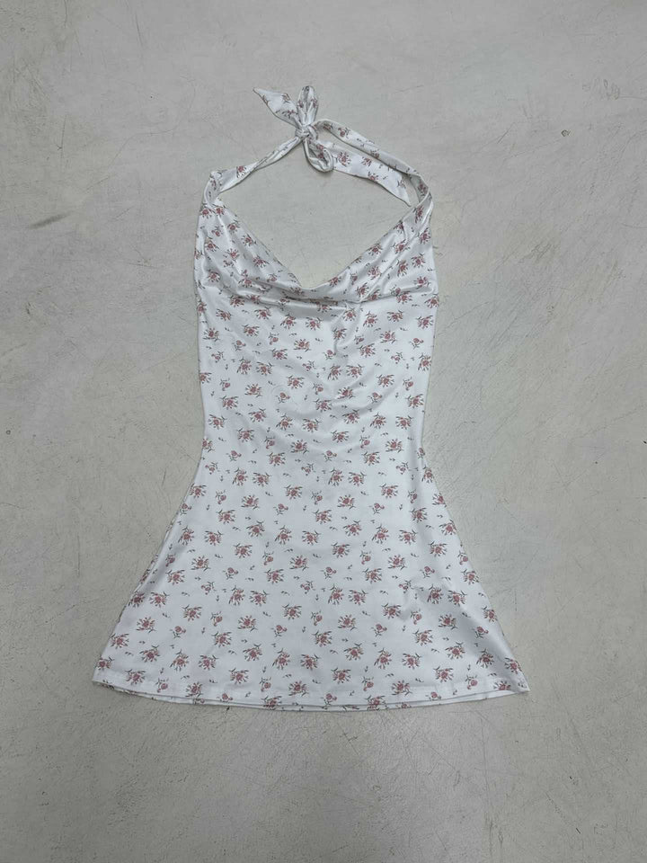 Damen luftiges Sommerkleid mit verspieltem Blumenmuster und tiefem V-Ausschnitt Drune