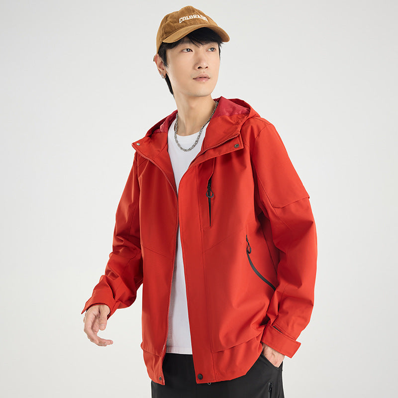 Herren Leichte atmungsaktive zweilagige Regen‑Softshelljacke mit verstellbarer Kapuze und Brusttasche Drune