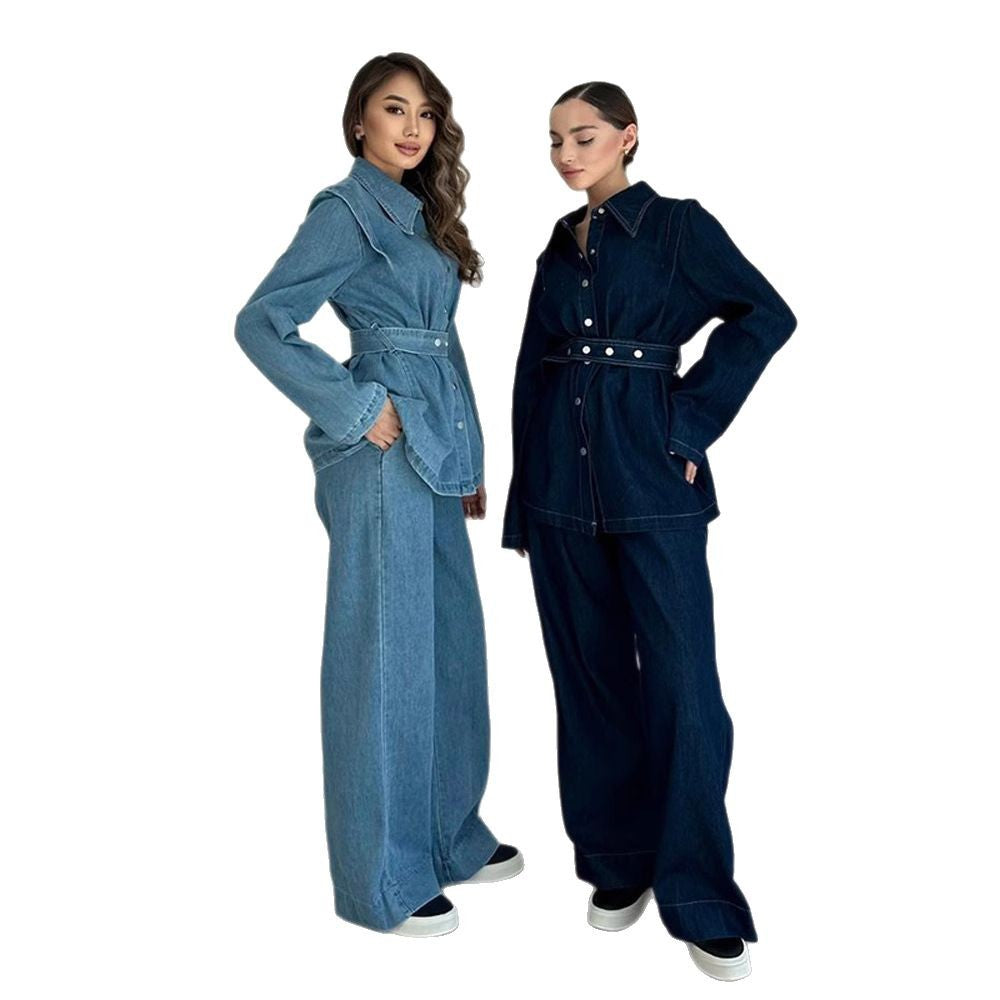 Damen Denim-Jumpsuit mit elegantem Gürtel und weitem Bein Drune