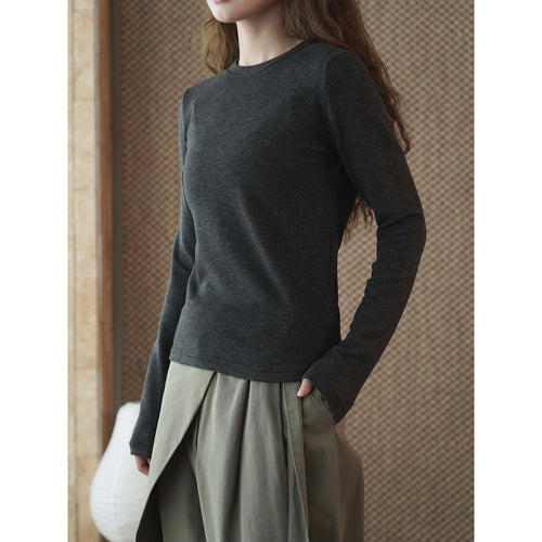 Damen Schmal geschnittenes Longsleeve aus feinem Jersey mit Rundhalsausschnitt Drune