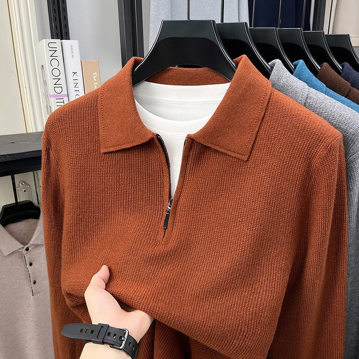 Herren Feinstrick-Halbzipp-Polo mit Hemdkragen und feiner Rippenstruktur Drune