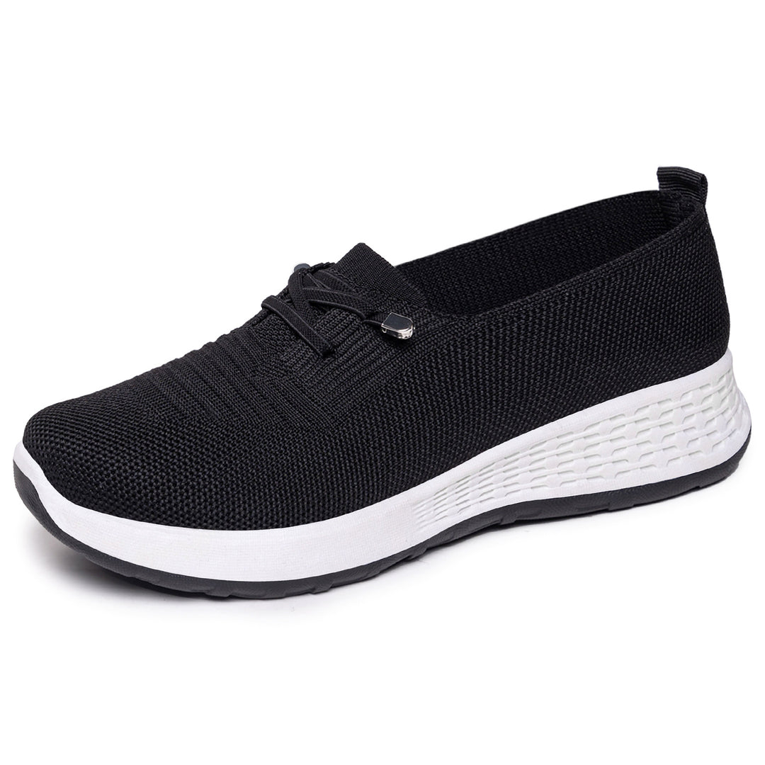 Damen nan leichter gestrickter Slip-On Freizeitschuh mit elastischem Einstieg, dekorativer Zier-Schnürung und dämpfender Leichtprofilsohle Drune