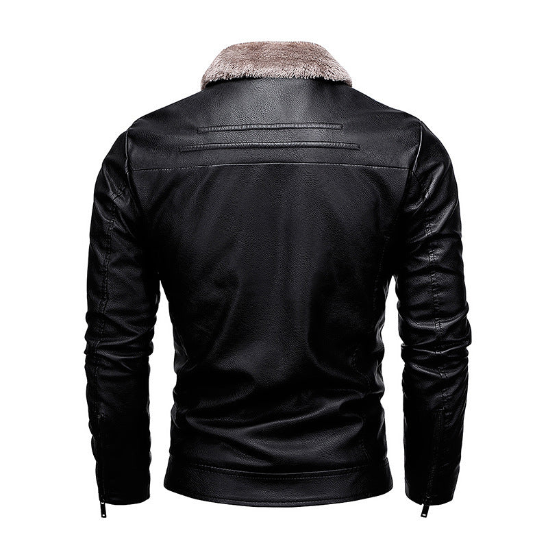 Herren Kunstleder-Pilotblouson mit Teddykragen und windabweisender Außenlage Drune