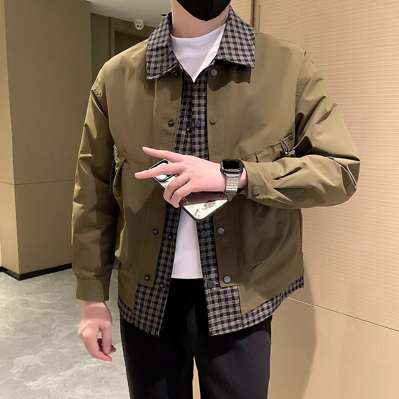 Herren Modische Utility Jacke mit hochschließendem Kragen Drune