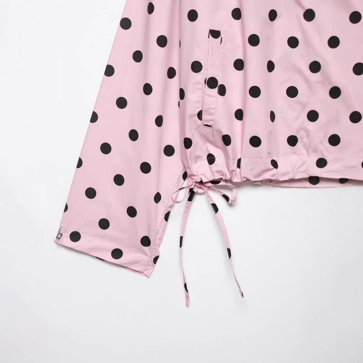 Damen Gepunktete Cropped-Übergangsjacke mit hohem Stehkragen, Tunnelzug und Oversize-Ärmeln Drune