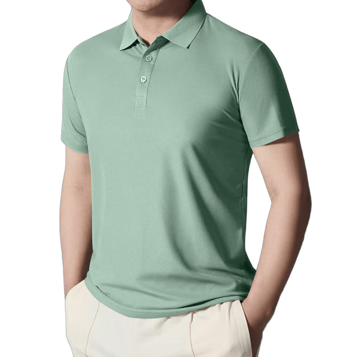 Herren nan figurbetontes Kurzarm-Poloshirt aus elastischem Jersey mit Hemdkragen und kurzer Knopfleiste Drune
