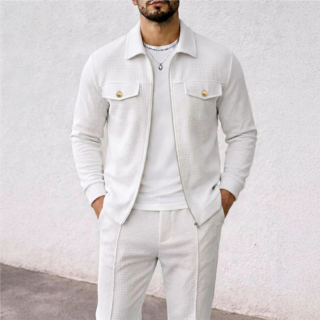 Herren strukturierte Overshirt-Jacke mit Waffelstruktur, Pattentaschen und verdecktem Reißverschluss Drune