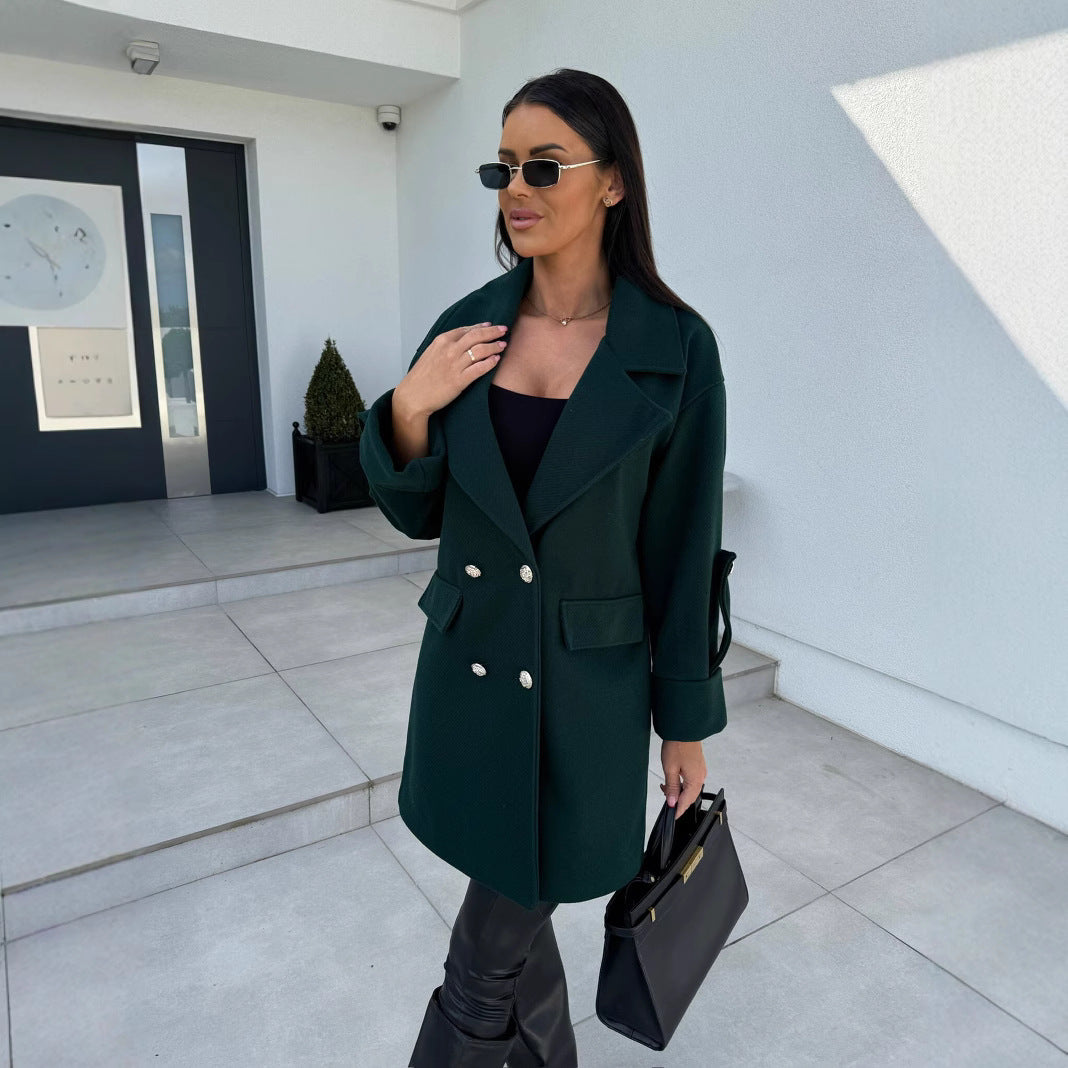 Damen eleganter Oversized-Mantel mit doppelter Knopfleiste und großen Taschen Drune