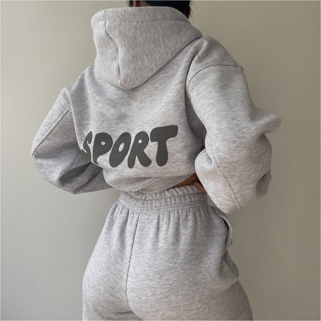 Damen lässiges Sport-Hoodie- und Jogginghosen-Set mit hoher Taillierung und weichem Material Drune