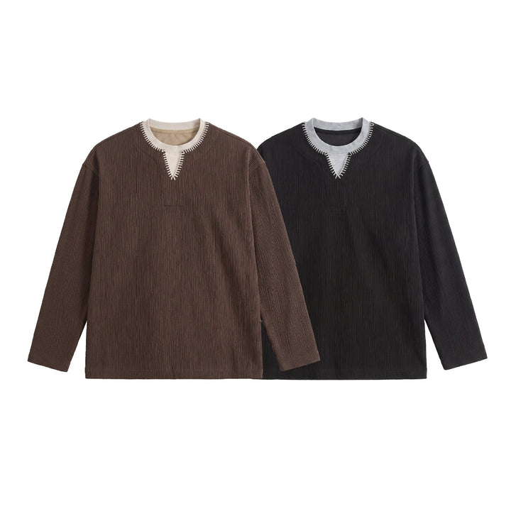 Herren Texturierter Sweatshirt-Pullover mit Lagenkragen und dekorativer Ziernaht Drune