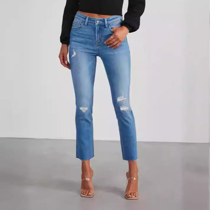 Damen zeitlose Jeans im modernen Schnitt mit cropped Bein Drune