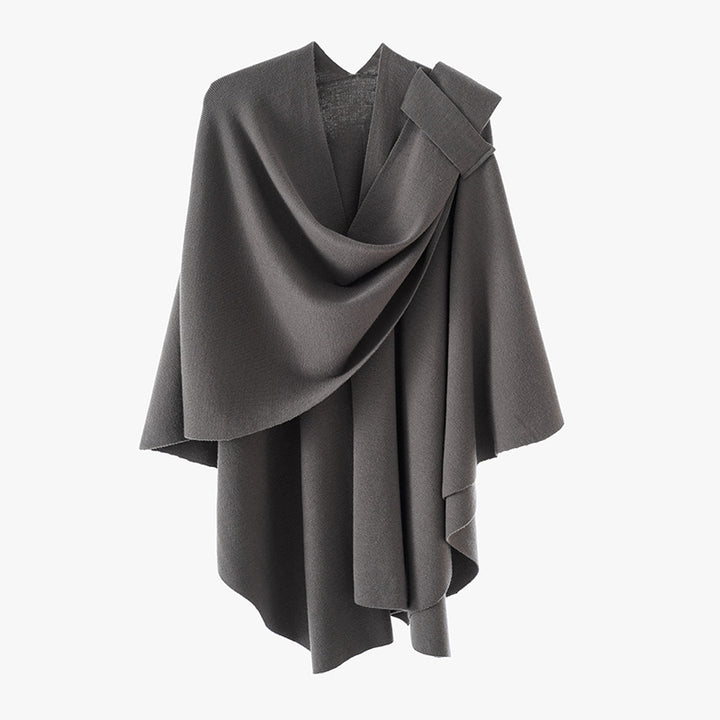 Damen Kapuzenponcho aus Feinstrick mit asymmetrischem Saum Drune