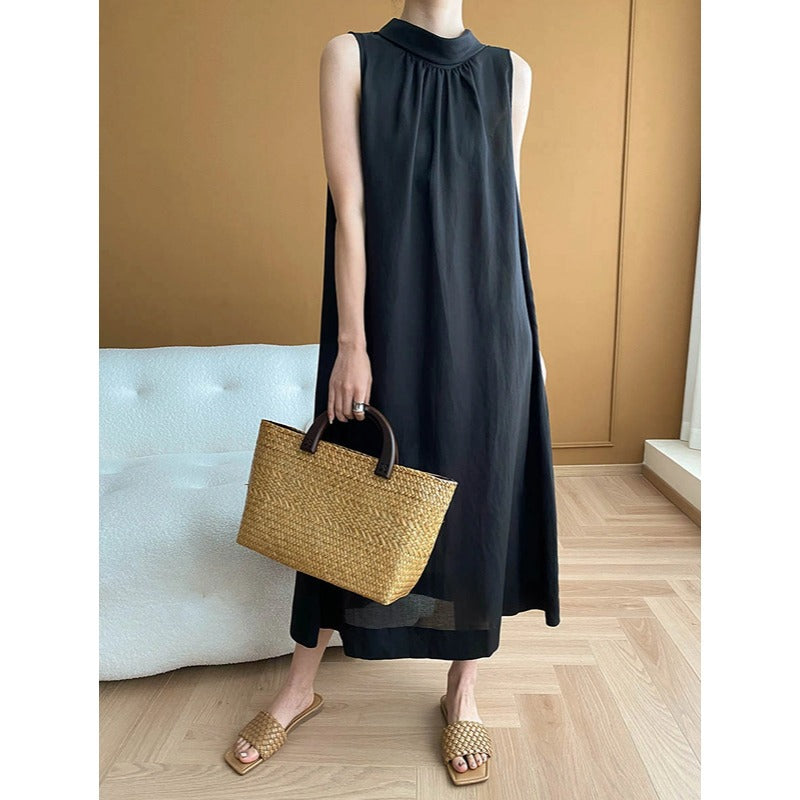 Damen Maxikleid mit hochgeschlossenem Kragen und fließendem Schnitt Drune