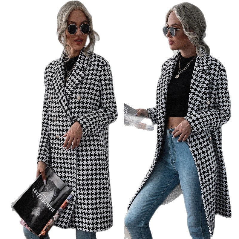 Damen Oversized Hahnentritt-Mantel mit klassischen Details Drune