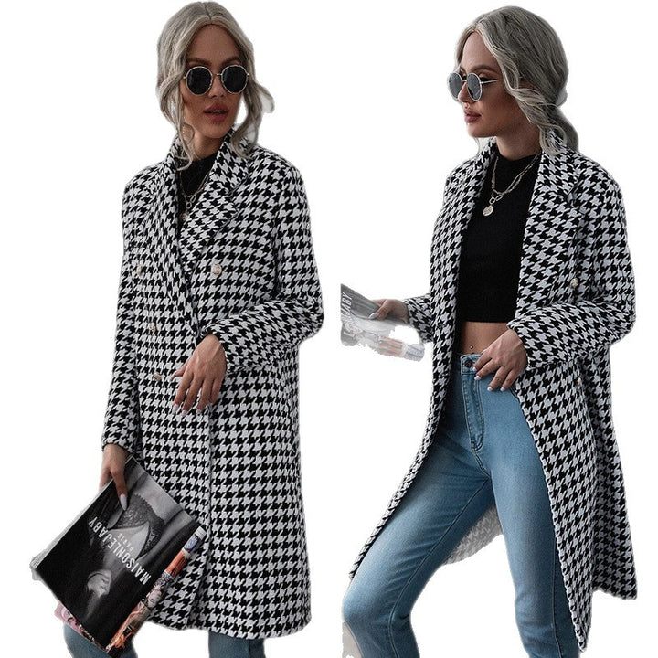 Damen Oversized Hahnentritt-Mantel mit klassischen Details Drune