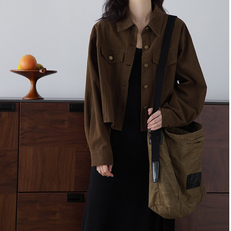 Damen Modische Oversized-Jacke mit Knöpfen und praktischen Taschen Drune