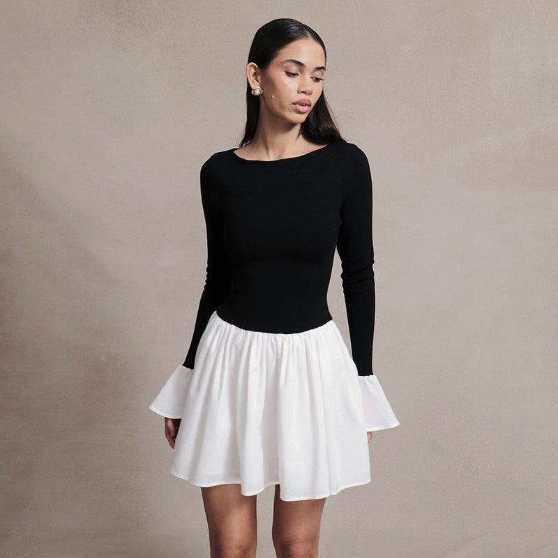 Damen Modisches Kleid mit kontrastierendem Rock Drune