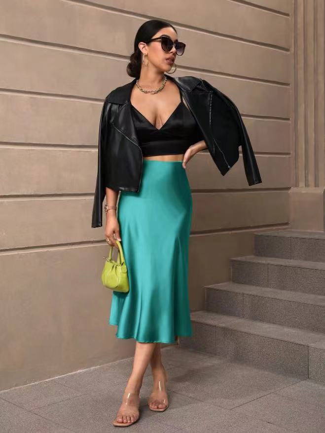 Damen Satin Rock mit schwingendem Saum und elegantem Schnitt Drune