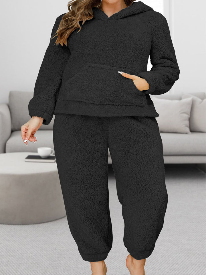 Damen Kuscheliges Teddy-Fleece Lounge-Set mit Kapuzenpullover und Jogginghose Drune