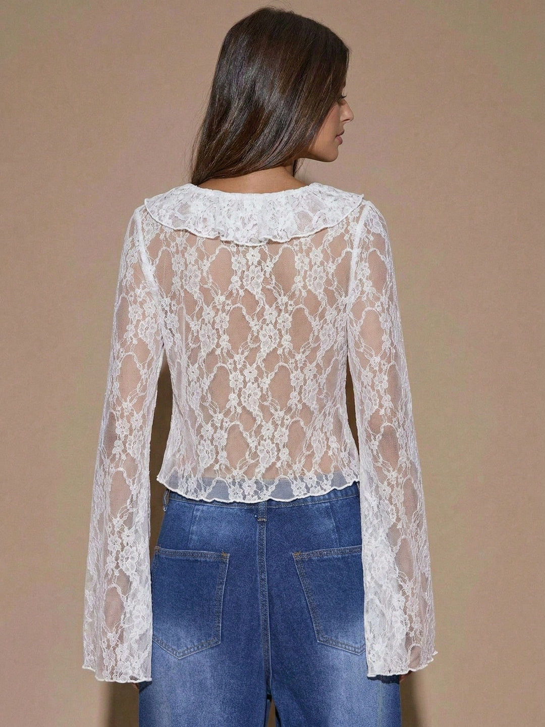Damen Spitzenbluse im romantischen Design mit weitem Arm Drune