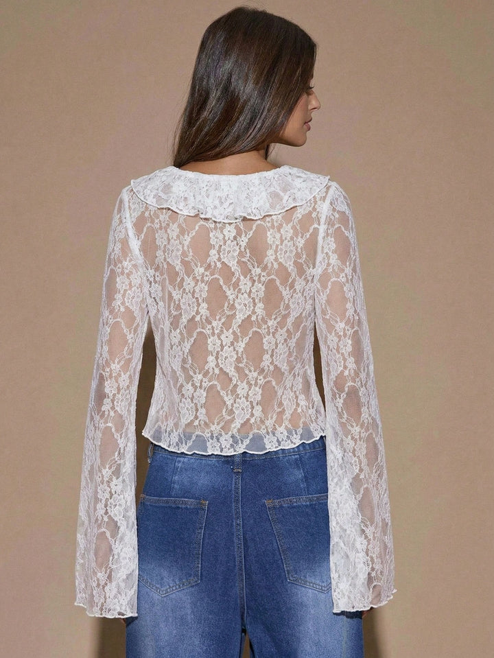 Damen Spitzenbluse im romantischen Design mit weitem Arm Drune