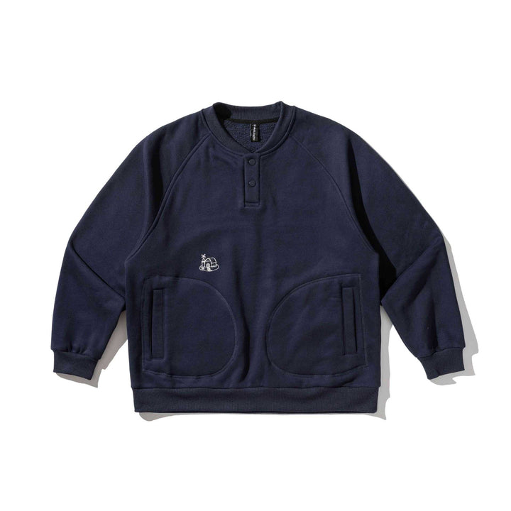 Herren Sweatshirt mit Knopfleiste im Henley‑Stil, Raglanärmeln und aufgesetzten Rundtaschen Drune