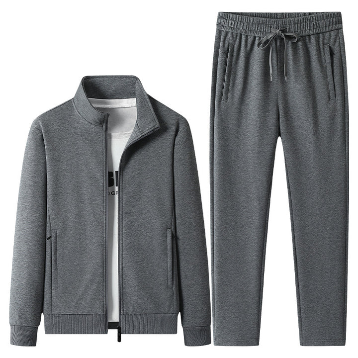 Herren Freizeit-Trainingsanzug Set mit Stehkragen Reißverschlussjacke und Jogginghose aus French Terry Drune
