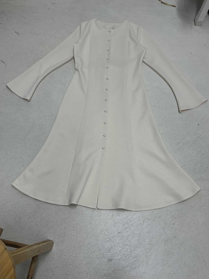 Damen Langärmeliges Midikleid im A Linien Schnitt mit durchgehender Knopfleiste Drune
