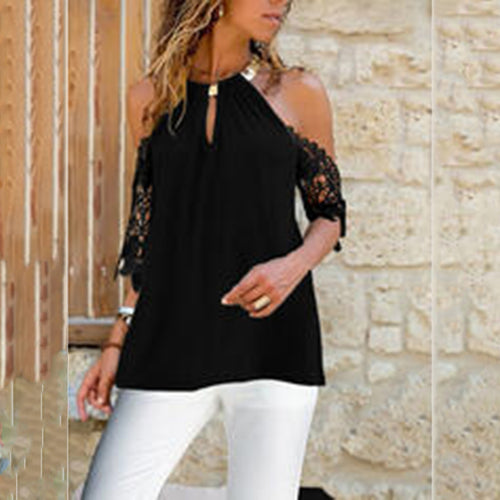 Damen Bluse mit raffinierten Cut-Outs und eleganter Spitzenverzierung Drune
