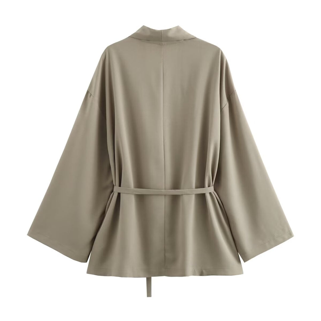 Damen Kimono-Jacke mit Wickelgürtel, weitem Schnitt und Schalkragen Drune