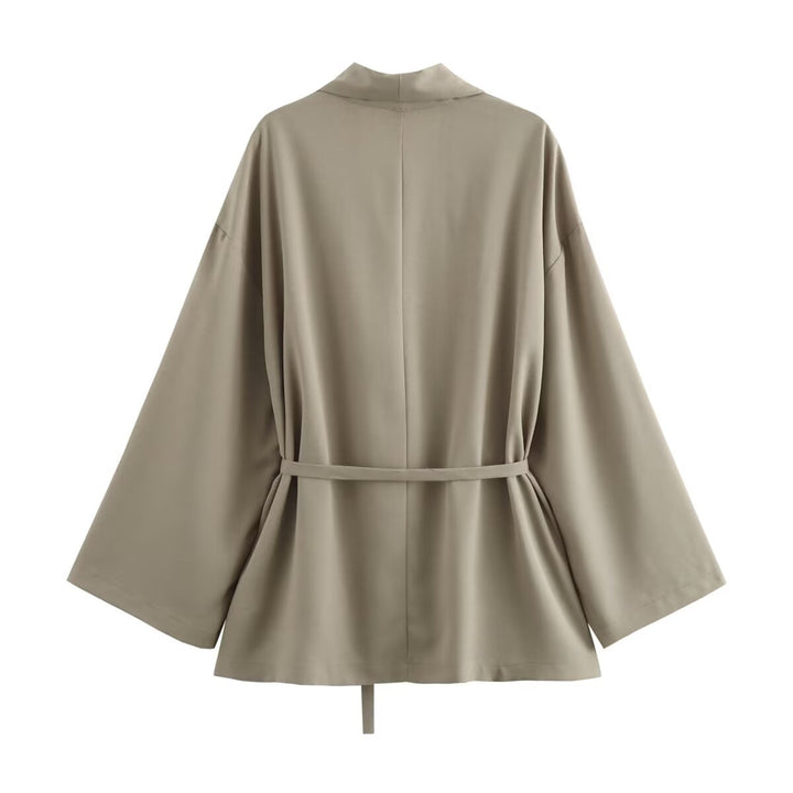 Damen Kimono-Jacke mit Wickelgürtel, weitem Schnitt und Schalkragen Drune