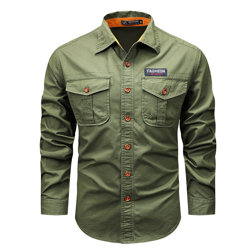 Men's  utility long-sleeve cotton work shirt with dual chest pockets Drune