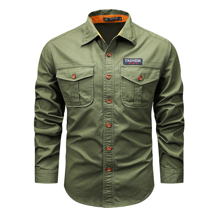 Men's  utility long-sleeve cotton work shirt with dual chest pockets Drune