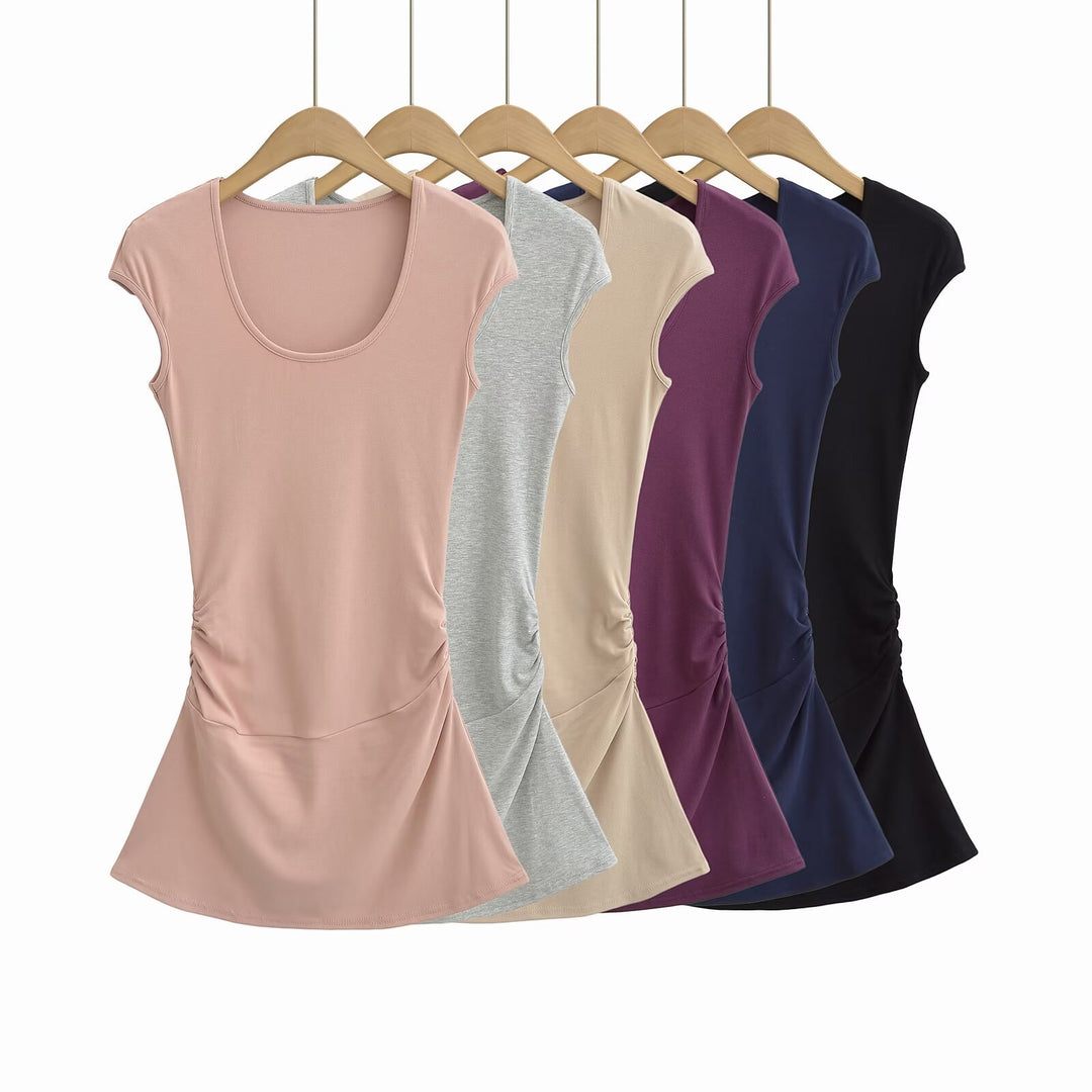Damen elegantes Jersey-Kleid mit Raffung Drune