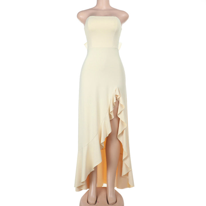 Damen Elegantes Maxikleid mit asymmetrischem Rüschen-Saum Drune