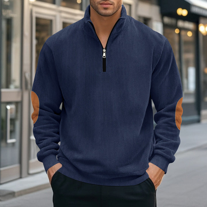 Herren nan Troyer-Halbfleecepullover mit Rippstruktur, elastischen Bündchen und Kontrast-Ellenbogenpatches Drune