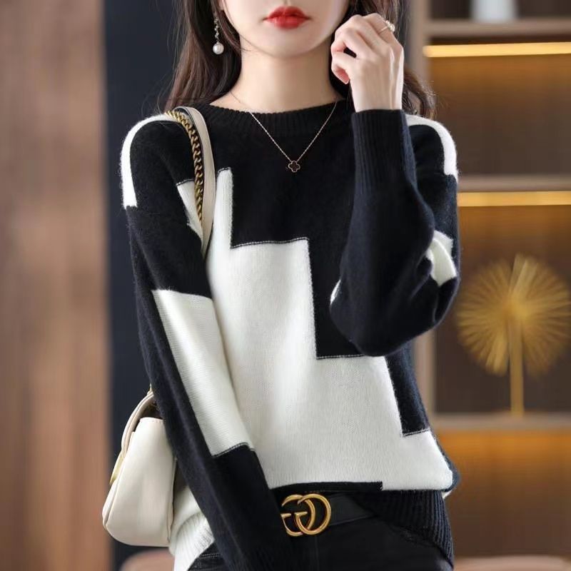 Damen Gemusterter Strickpullover mit geometrischem Design Drune