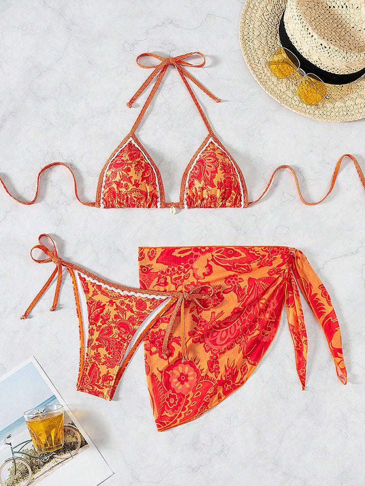 Damen Triangel-Bikini-Set mit elegantem Wickelrock Drune