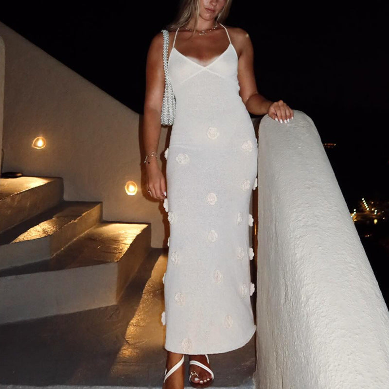 Damen elegantes Häkel-Maxikleid mit floralem Design Drune