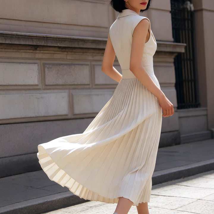 Damen Plissiertes Etuikleid mit Schalkragen und Knopfdetails Drune
