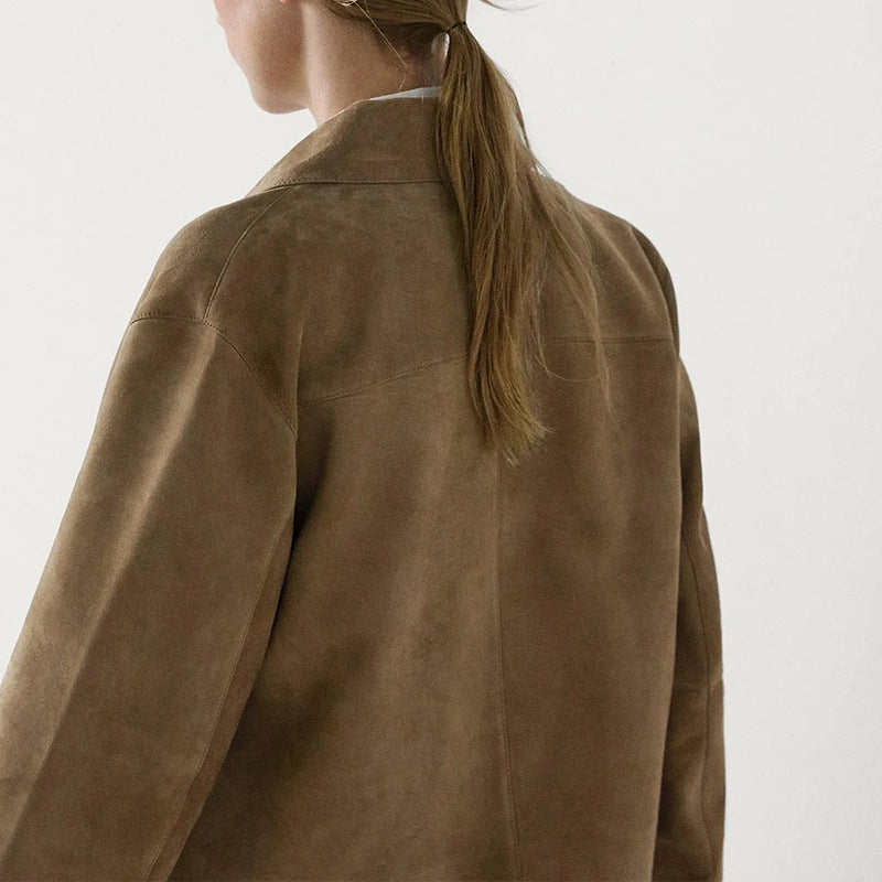 Damen modische Kurzjacke mit praktischen Brusttaschen und aufgesetzten Knöpfen Drune