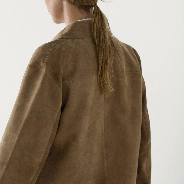 Damen modische Kurzjacke mit praktischen Brusttaschen und aufgesetzten Knöpfen Drune