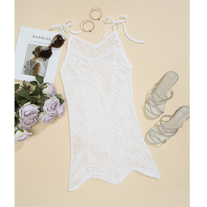 Damen Häkel-Strandkleid mit verstellbaren Trägern und dekorativem Netzdesign Drune