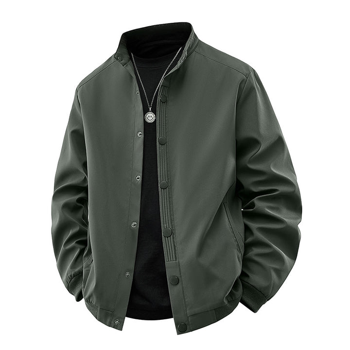Herren Clean-Cut Stehkragen-Bomberjacke aus windabweisendem Material mit Druckknopfleiste Drune